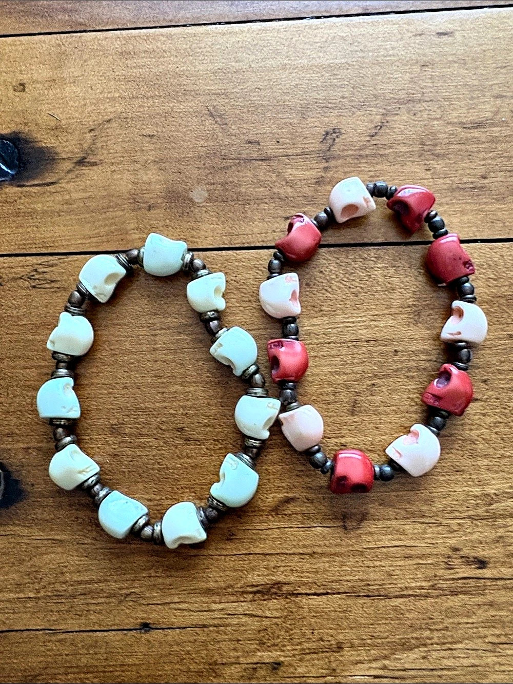 2 Beaded Stretch Skull Bracelets
